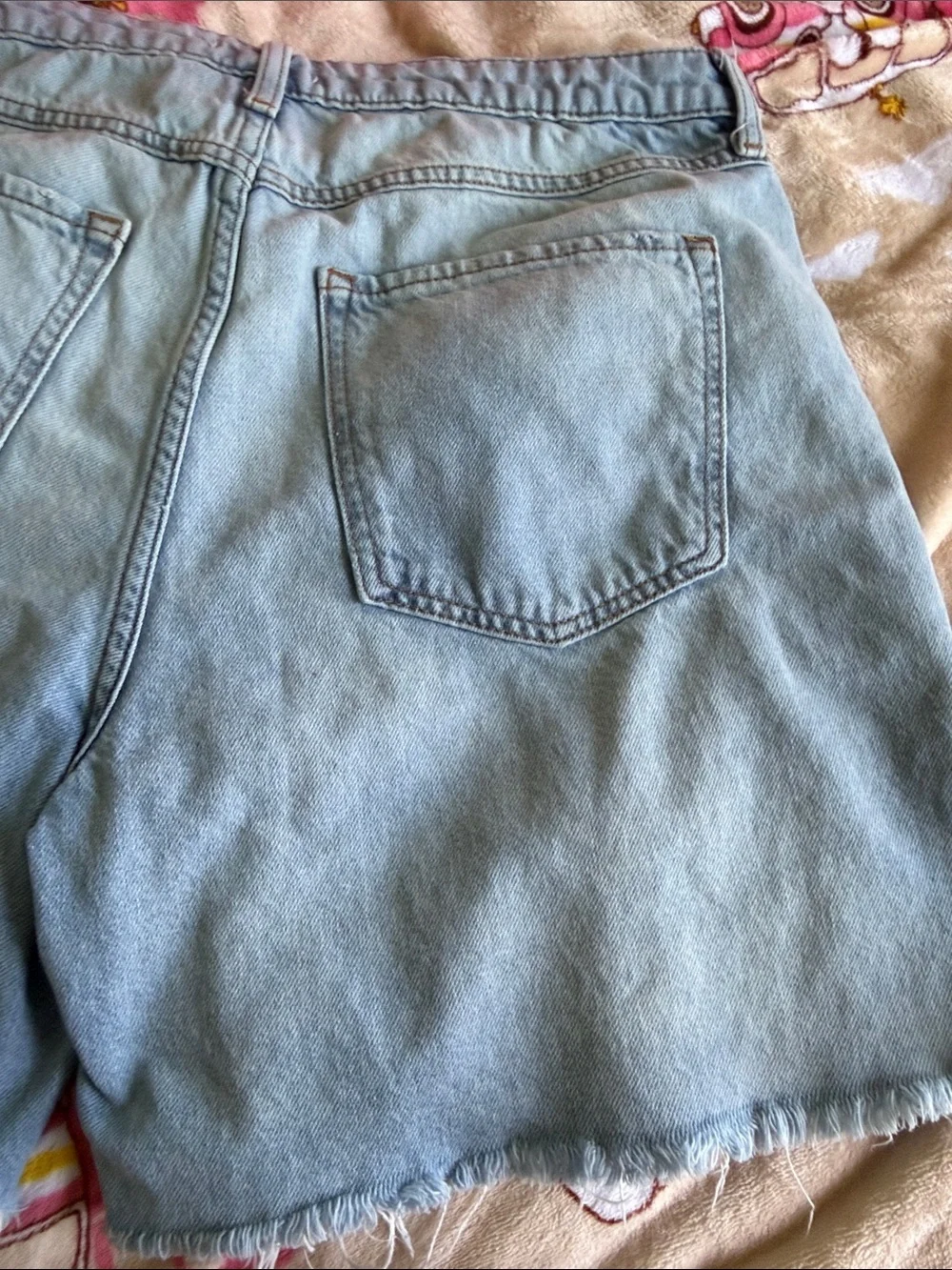 Forever 21 Light Blue Denim Frayed-Hem Long Length Shorts Classic Basic Summer